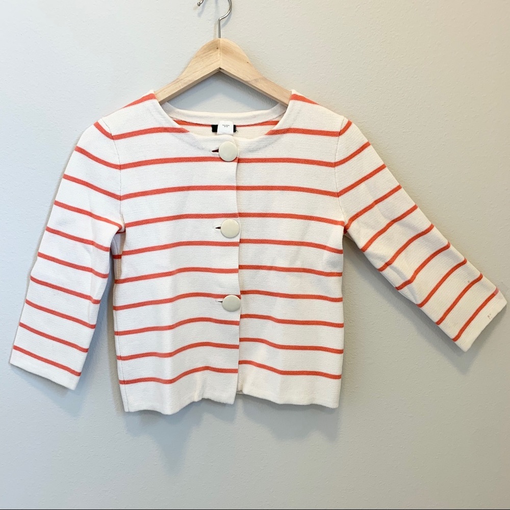 J. crew cotton white orange stripe sweater size XS